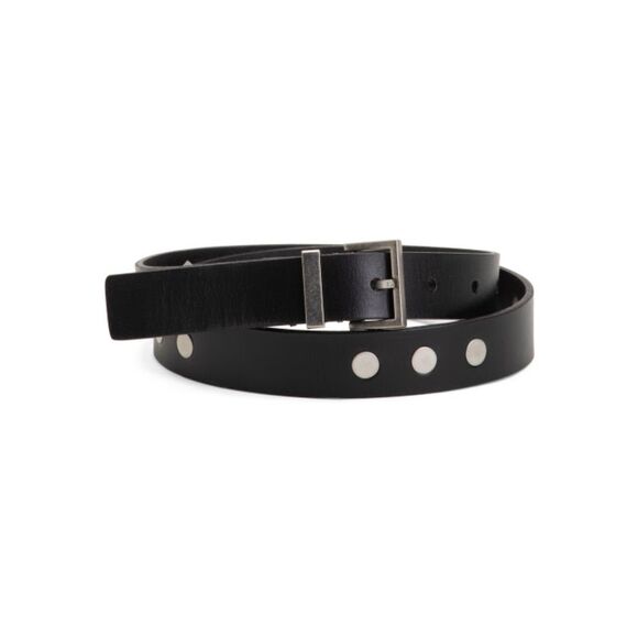 NWT AllSaints Black Punk 25mm Belt w/ Flat Silver Studs Sz L main image 6